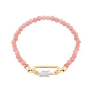 Pulsera de oro, cristales y piedras de jade rosadas modelo Palermo