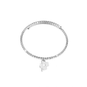 Pulsera de oro blanco y cristales – Trébol