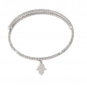 Pulsera de oro blanco y cristales – Hamsa