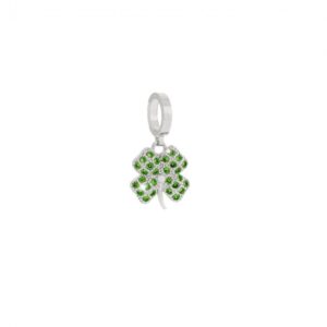 Charm de oro blanco y cristales verdes Trébol