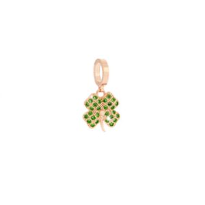 Charm de oro rosado y cristales verdes Trébol