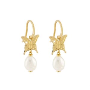 Aros de oro amarillo con perlas de mariposa