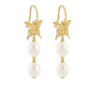 Aros de oro amarillo Mariposa con 2 perlas