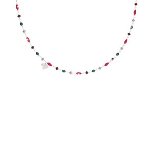 Collar de oro blanco y piedras multicolores modelo Pepite